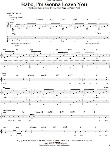 Babe I M Gonna Leave You Guitar Tab Zzounds