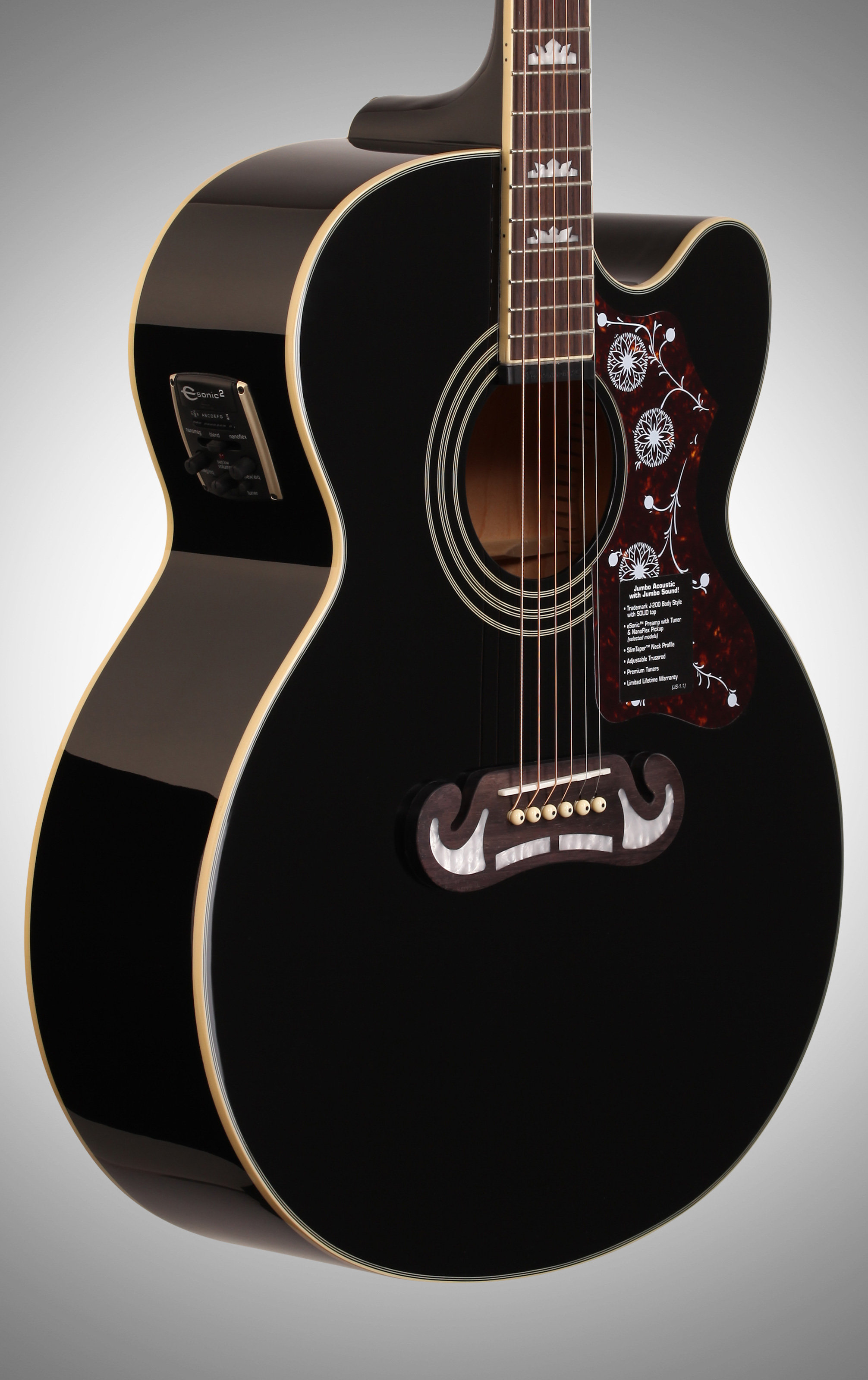 Epiphone EJ-200SCE Jumbo Cutaway Acoustic-Electric Guitar, Black