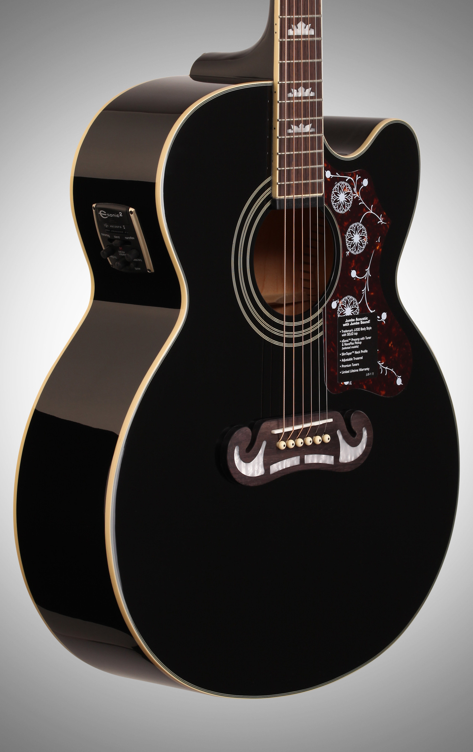 Epiphone EJ200SCE Jumbo Cutaway AcousticElectric Guitar, Black