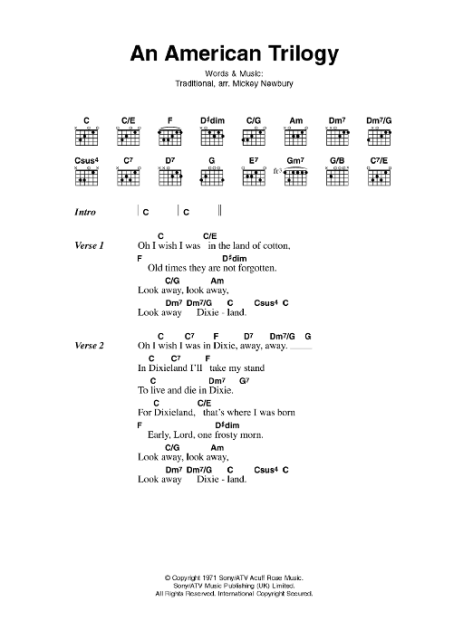 An American Trilogy Guitar Chords Lyrics Zzounds