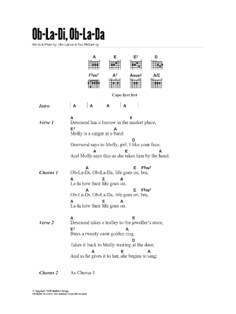 Ob La Di Ob La Da Guitar Chords Lyrics Zzounds