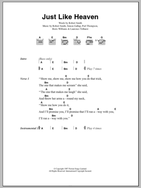 Just Like Heaven Guitar Chords Lyrics ZZounds