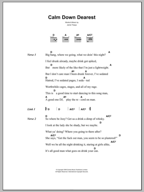 Calm Down Dearest - Guitar Chords/Lyrics | zZounds