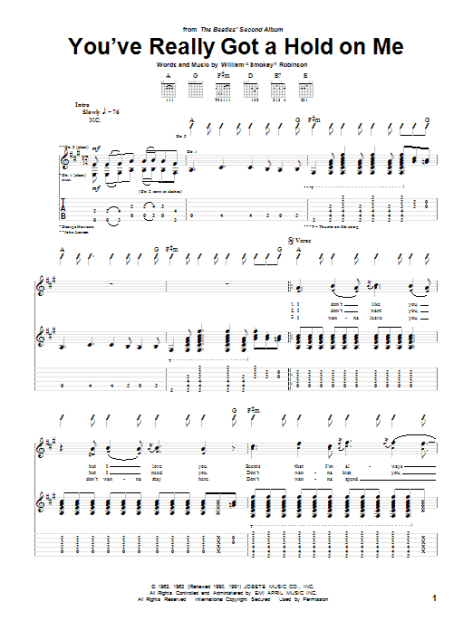 You Ve Really Got A Hold On Me Guitar Tab Zzounds