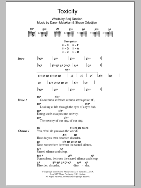 Toxicity - Guitar Chords/Lyrics | zZounds