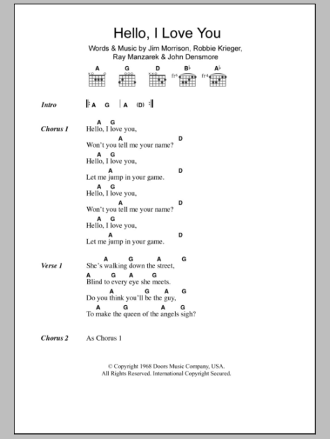 Hello I Love You Guitar Chords Lyrics Zzounds