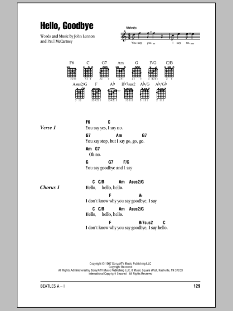 Hello, Goodbye - Guitar Chords/Lyrics | ZZounds