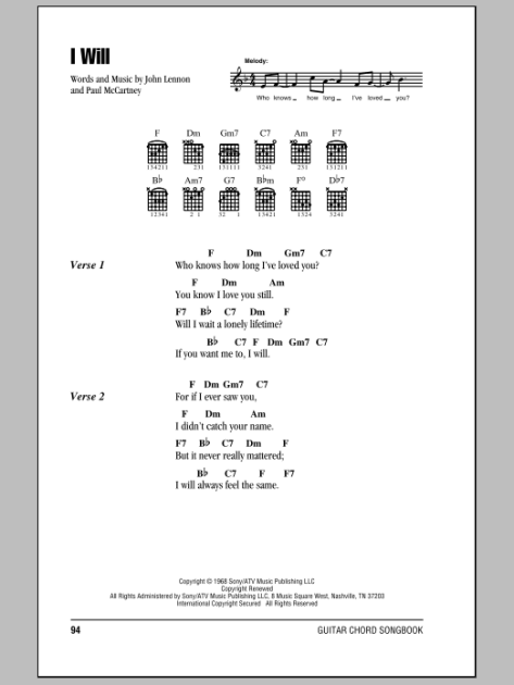I Will - Guitar Chords/Lyrics | zZounds