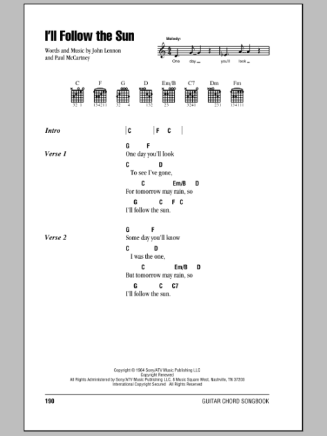 I'll Follow The Sun - Guitar Chords/Lyrics | zZounds