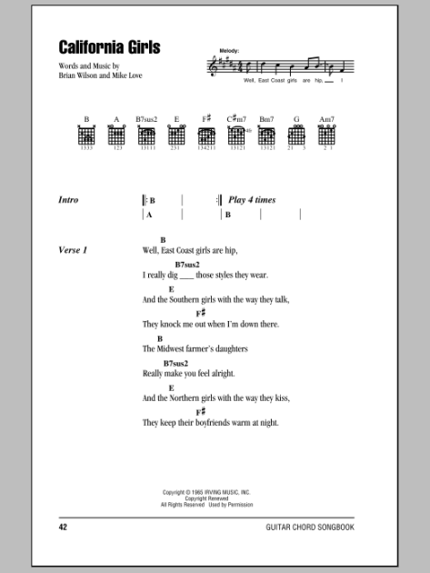 California Girls - Guitar Chords/Lyrics | zZounds