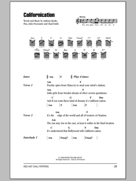 Californication Guitar Chords Lyrics Zzounds