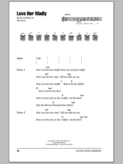 Love Her Madly Guitar Chords Lyrics Zzounds