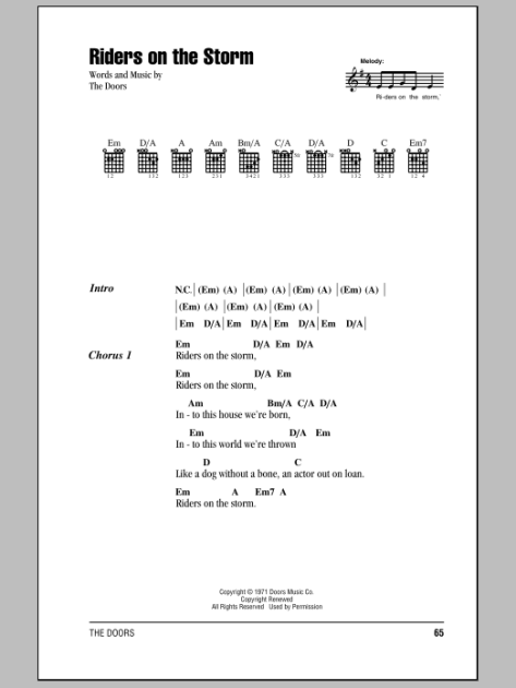 Riders On The Storm Guitar Chords Lyrics Zzounds