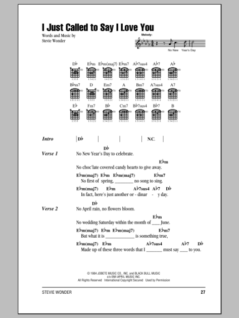 I Just Called To Say I Love You Guitar Chords Lyrics Zzounds