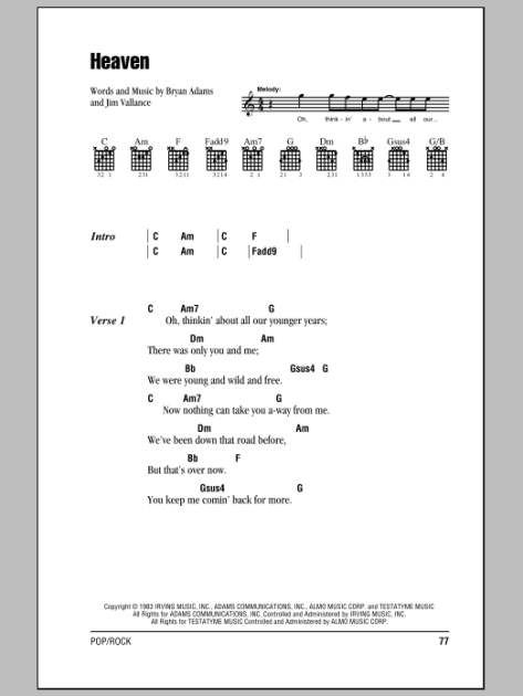 Heaven - Guitar Chords/Lyrics | zZounds