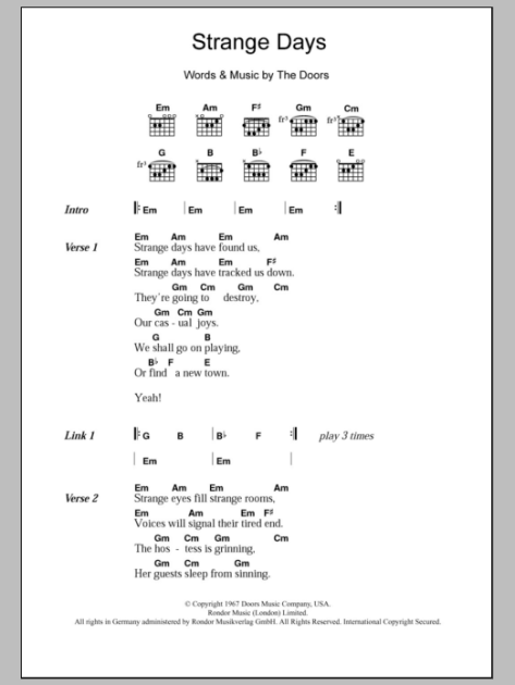 Strange Days Guitar Chords Lyrics