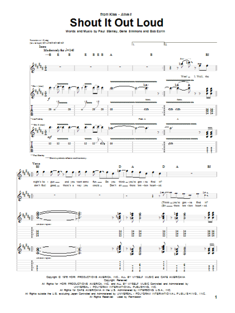 Shout It Out Loud Guitar Tab Zzounds