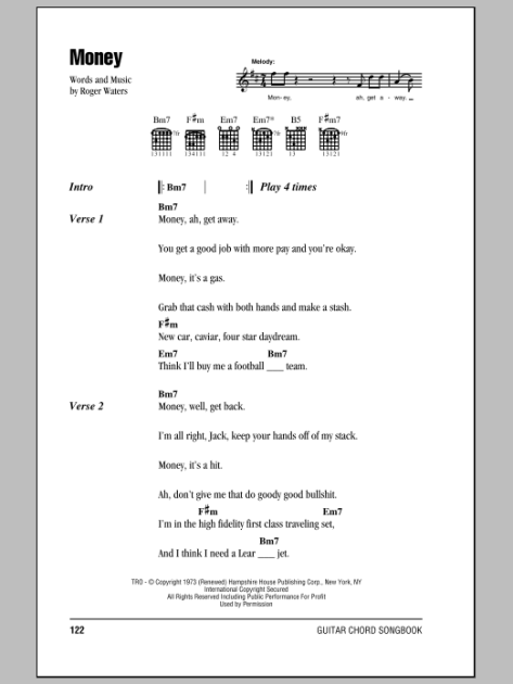 Money Guitar Chords Lyrics Zzounds