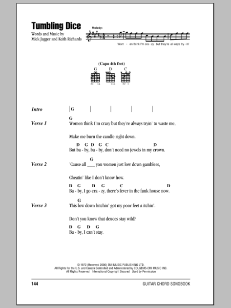 Tumbling Dice - Guitar Chords/Lyrics | zZounds