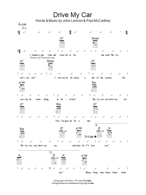 Drive My Car - Ukulele Chords/Lyrics | zZounds