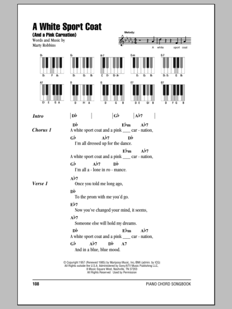 A White Sport Coat (And A Pink Carnation) - Piano Chords ...