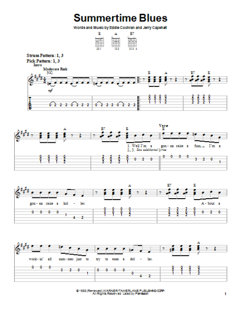 Summertime Blues Easy Guitar With Tab Zzounds