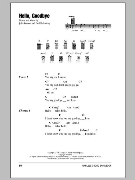 Hello Goodbye Ukulele Chords Lyrics Zzounds