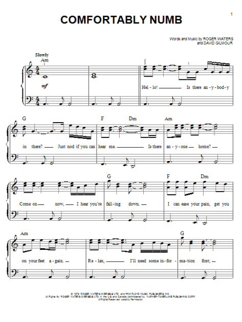 Comfortably Numb Easy Piano Zzounds
