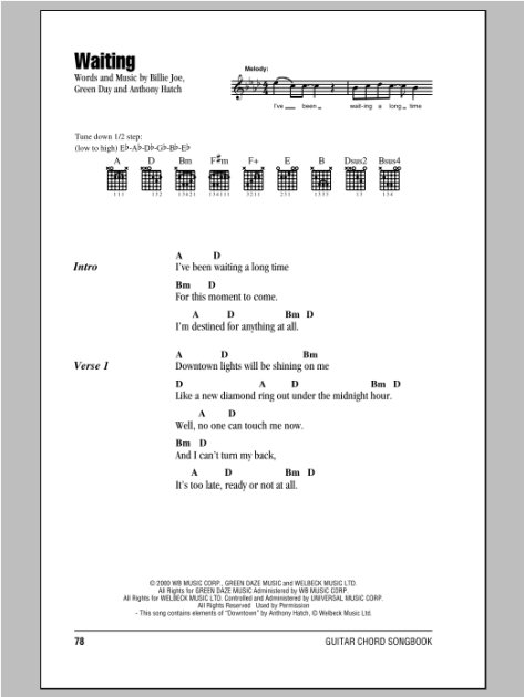 Waiting - Guitar Chords/Lyrics | zZounds