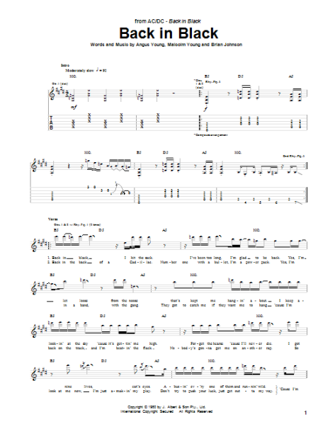 Back In Black - Guitar TAB | zZounds