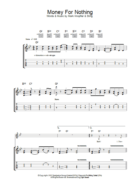 Money For Nothing - Guitar TAB | zZounds