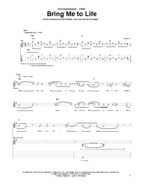 Bring Me To Life - Guitar TAB | zZounds