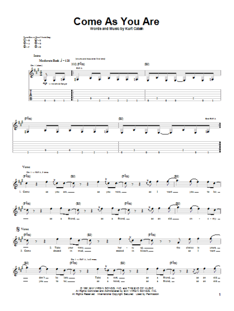 Come As You Are Guitar Tab Zzounds 