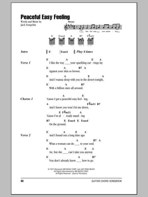 Peaceful Easy Feeling Guitar Chords Lyrics Zzounds