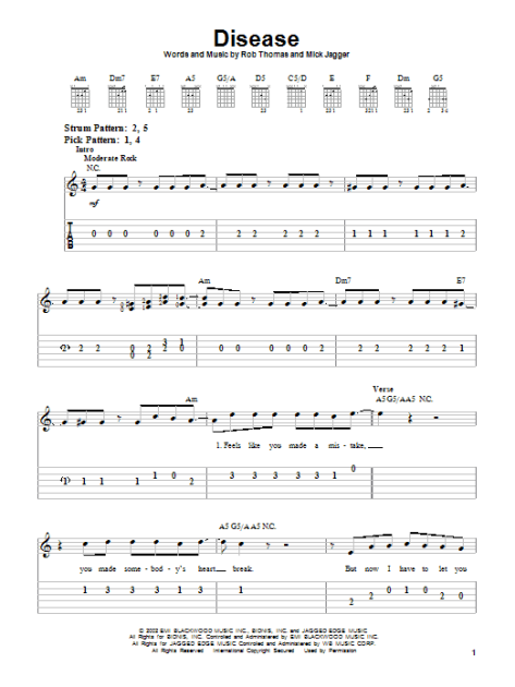 Disease - Easy Guitar with TAB | zZounds