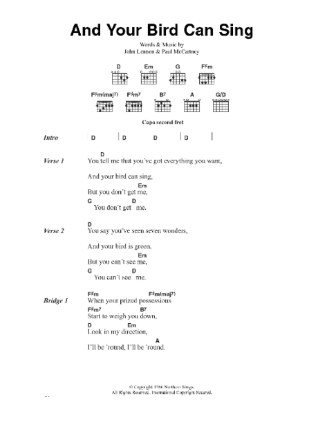 And Your Bird Can Sing Guitar Chords Lyrics Zzounds