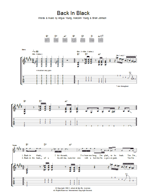 Back In Black - Guitar TAB | zZounds