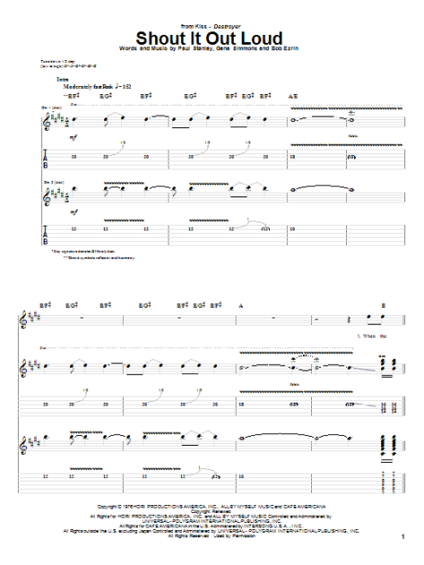 Shout It Out Loud Guitar Tab Zzounds