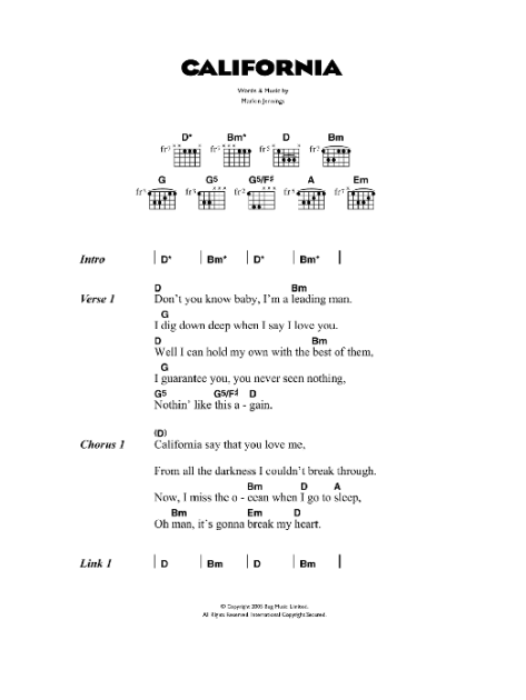 California - Guitar Chords/Lyrics | zZounds