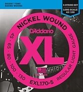 D'Addario EXL1705 XL 5-String Nickel Wound Bass Strings (Regular Light, Long)