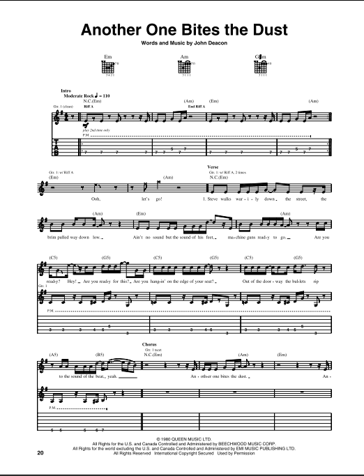 Another One Bites The Dust Guitar Tab - another one bites the dust roblox id code