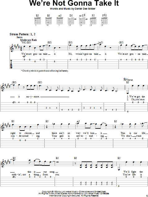 We Re Not Gonna Take It Easy Guitar With Tab Zzounds