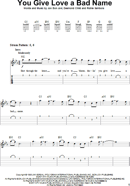 You Give Love A Bad Name Easy Guitar With Tab Zzounds