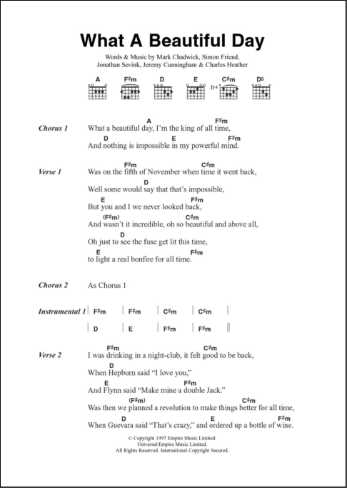 What A Beautiful Day Guitar Chords Lyrics Zzounds