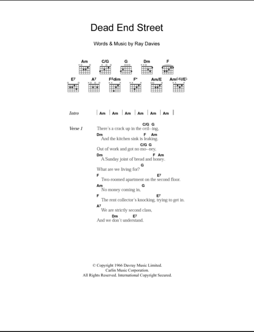 Dead End Street Guitar Chords Lyrics Zzounds