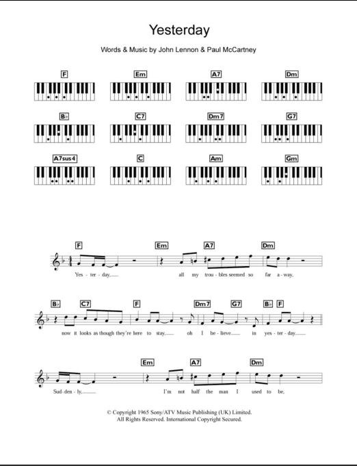 Yesterday Piano Chords Lyrics Zzounds