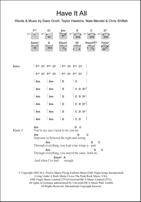 Have It All Guitar Chords Lyrics Zzounds