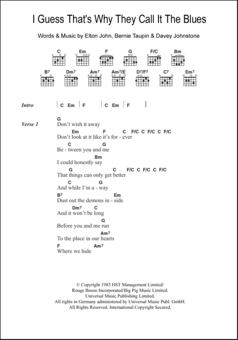 Derivation punktum Krydret I Guess That's Why They Call It The Blues - Guitar Chords/Lyrics