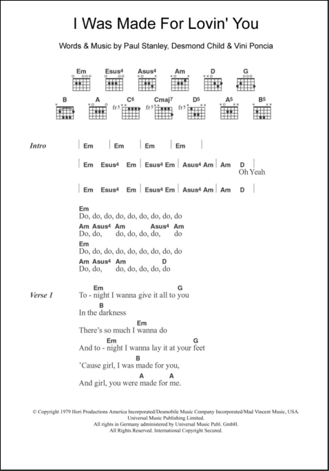 I Was Made For Lovin You Guitar Chords Lyrics Zzounds