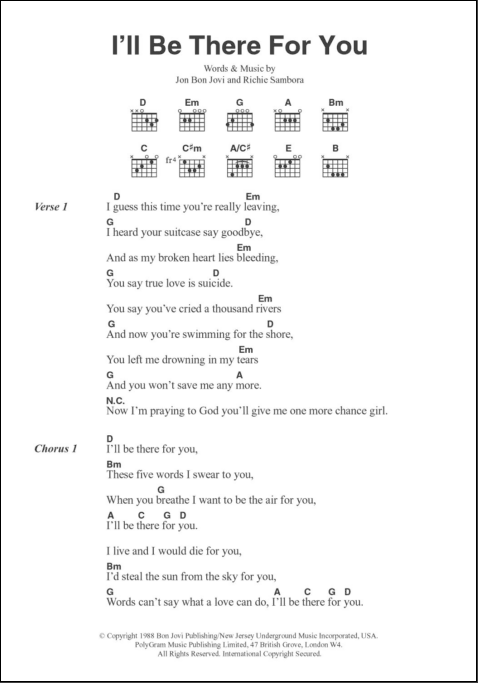 I Ll Be There For You Guitar Chords Lyrics Zzounds